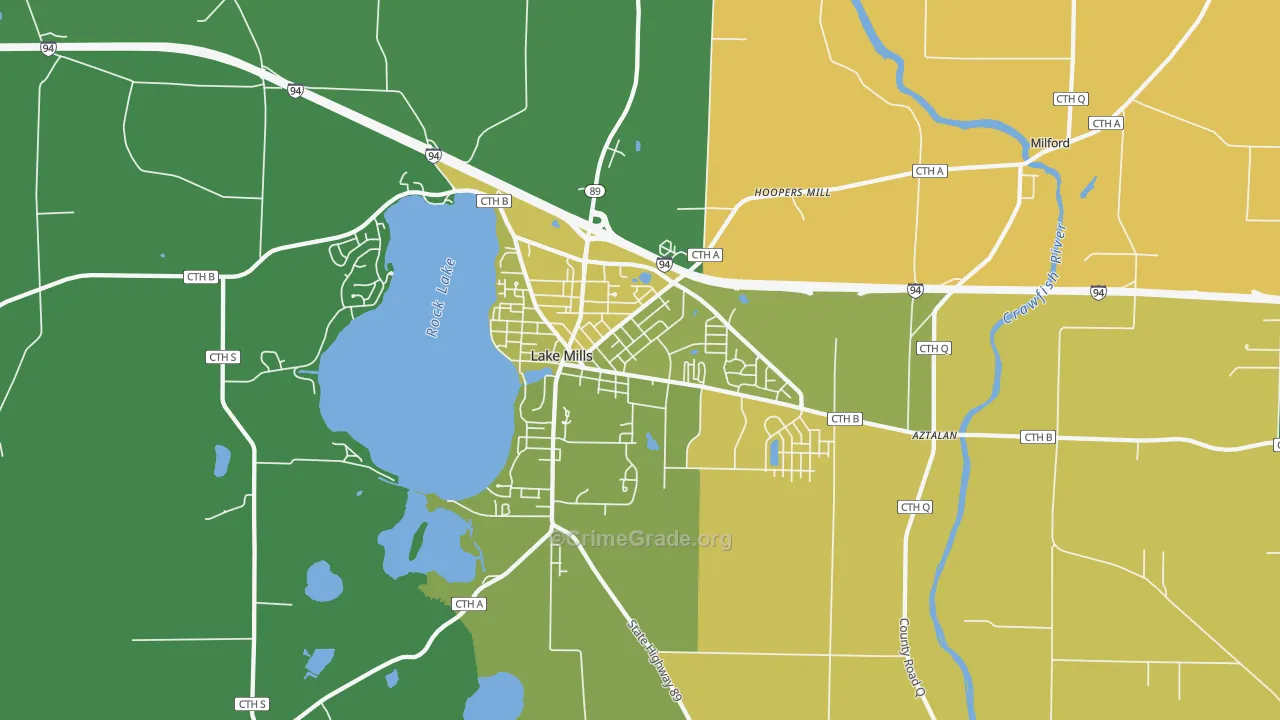 Lake Mills, WI Map of Theft Rates