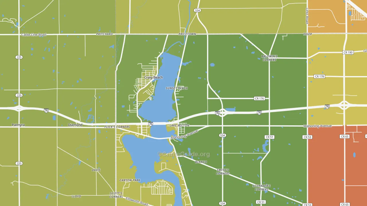 Lake Milton, OH Map of Theft Rates