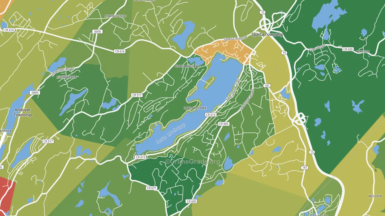Lake Mohawk, NJ Map of Theft Rates