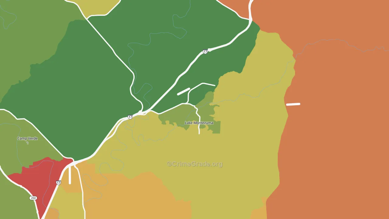 Lake Montezuma, AZ Map of Theft Rates