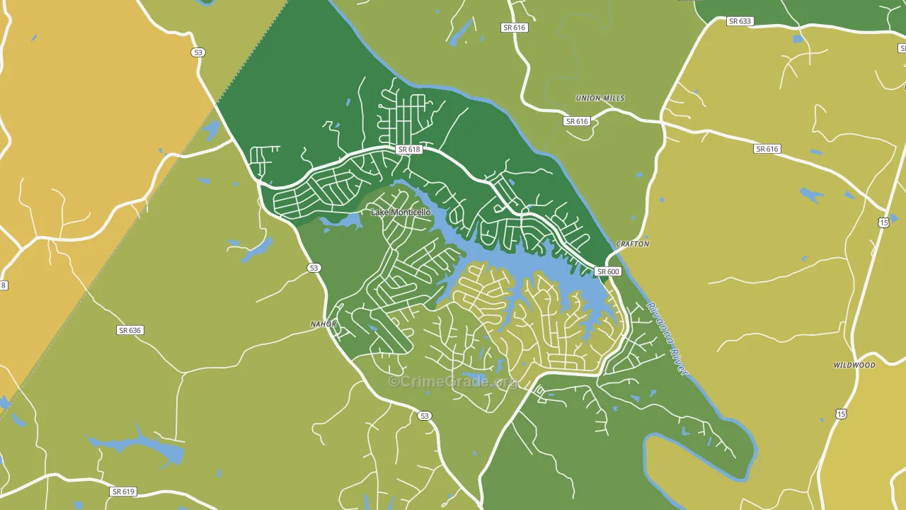 Lake Monticello, VA Map of Theft Rates