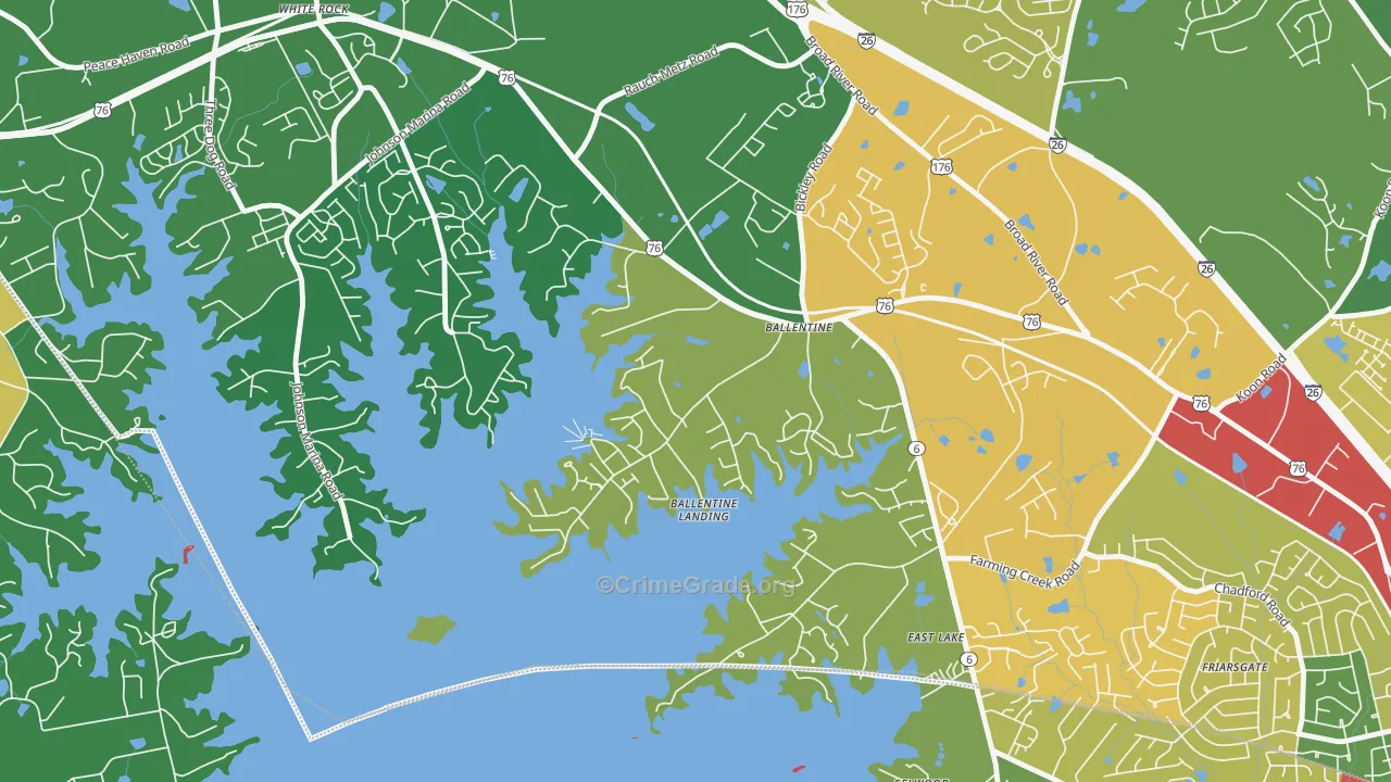 Lake Murray of Richland, SC Map of Theft Rates