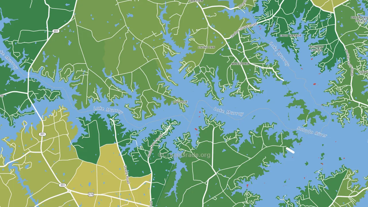 Lake Murray Shores, SC Map of Theft Rates