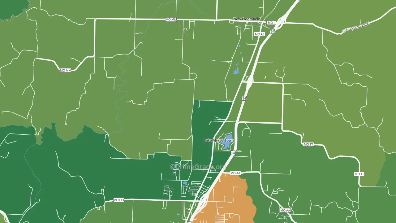Lake Mykee Town, MO Map of Theft Rates