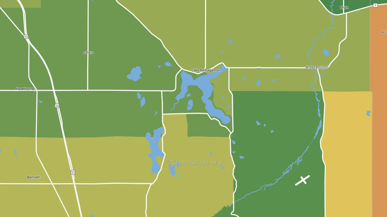 Lake Nebagamon, WI Map of Theft Rates