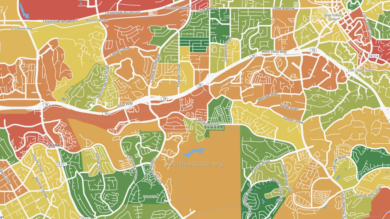 Lake, Oceanside, CA Map of Theft Rates