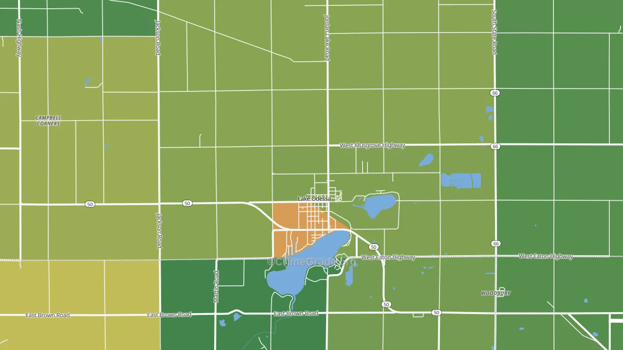 Lake Odessa, MI Map of Theft Rates