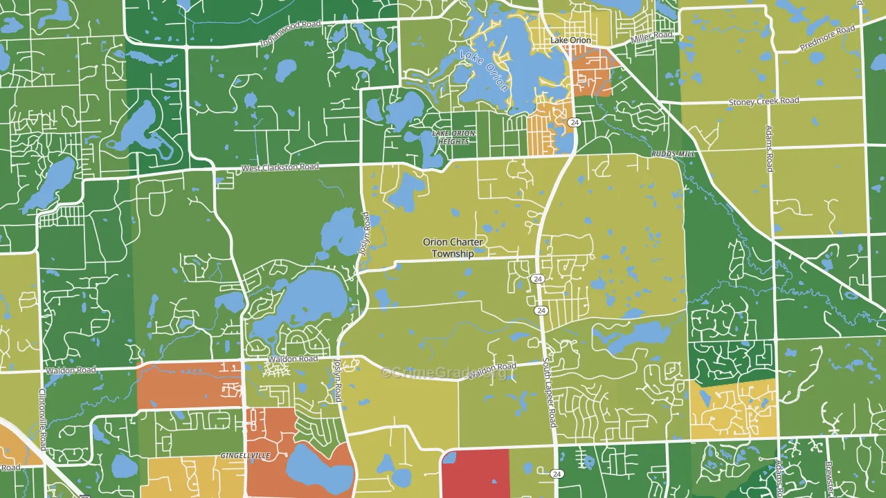 Lake Orion, MI Map of Theft Rates