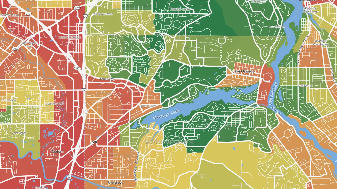 Lake Oswego, OR Map of Theft Rates