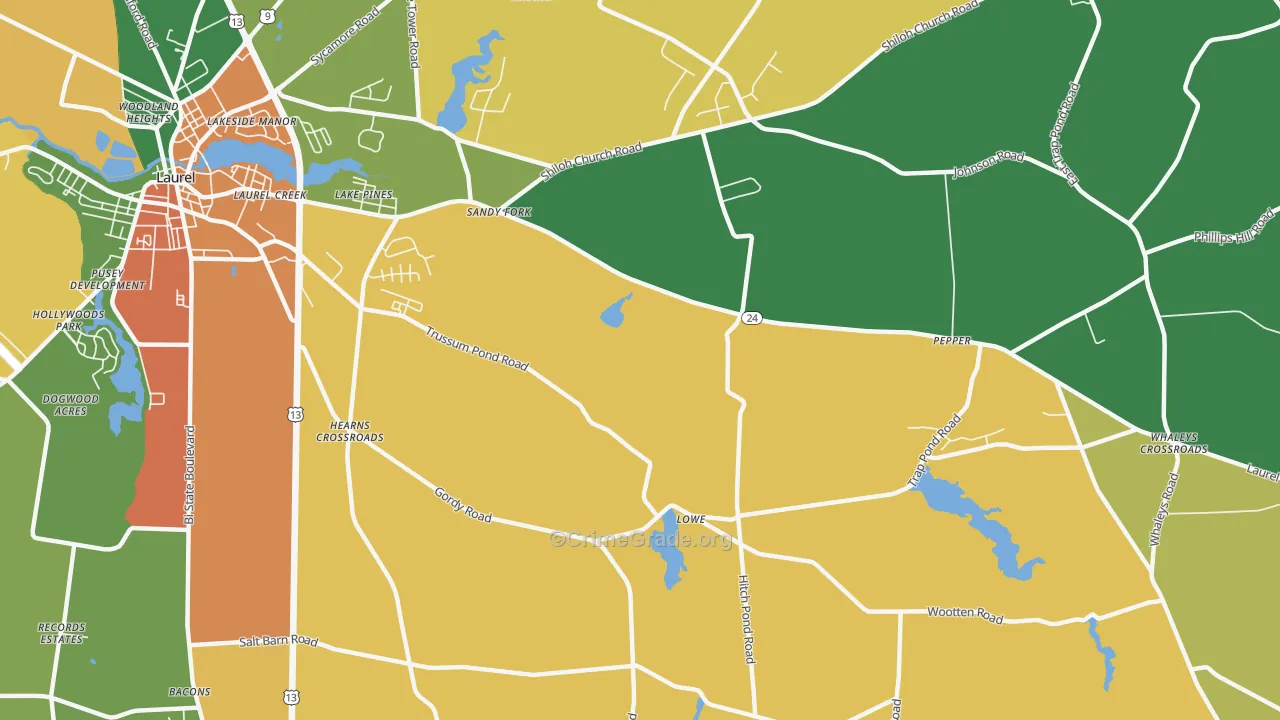 Lake Pines, DE Map of Theft Rates