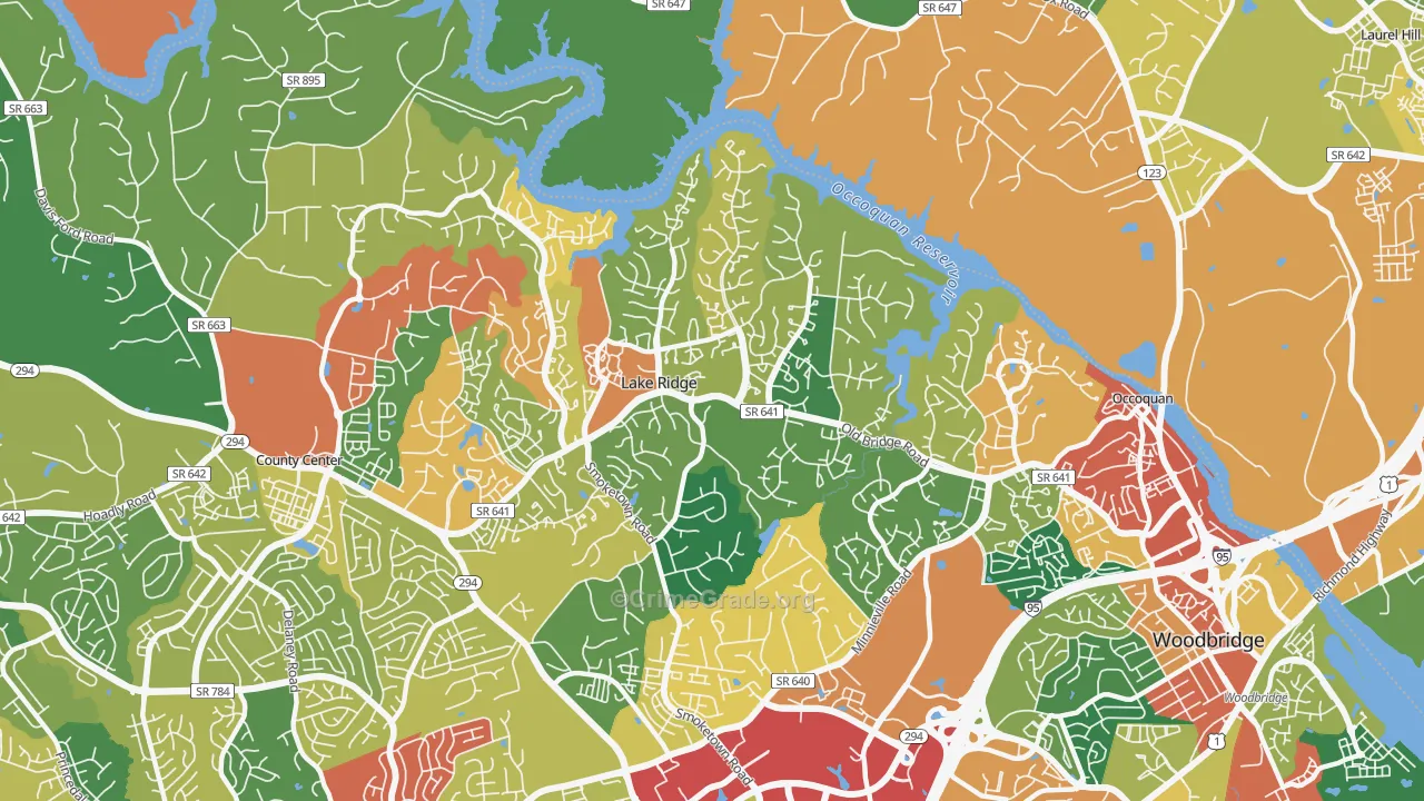 Lake Ridge, VA Map of Theft Rates