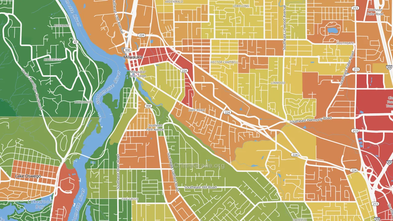 Lake Road, Milwaukie, OR Map of Theft Rates