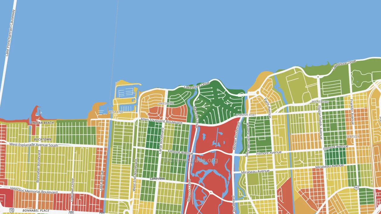 Lake Shore, New Orleans, LA Map of Theft Rates
