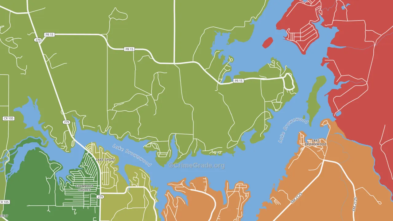 Lake Shore, TX Map of Theft Rates