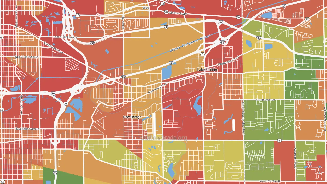 Lake Station, IN Map of Theft Rates