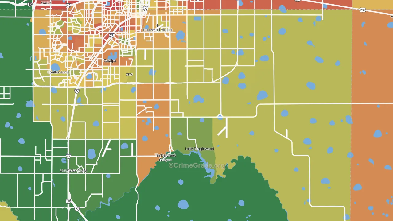 Lake Tanglewood, TX Map of Theft Rates