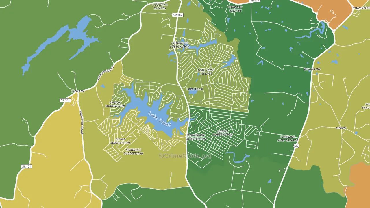 Lake Tansi, TN Map of Theft Rates