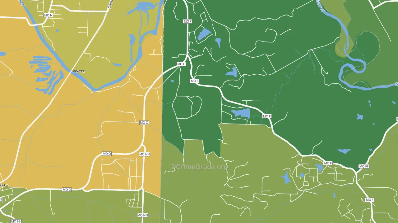 Lake Tekakwitha, MO Map of Theft Rates