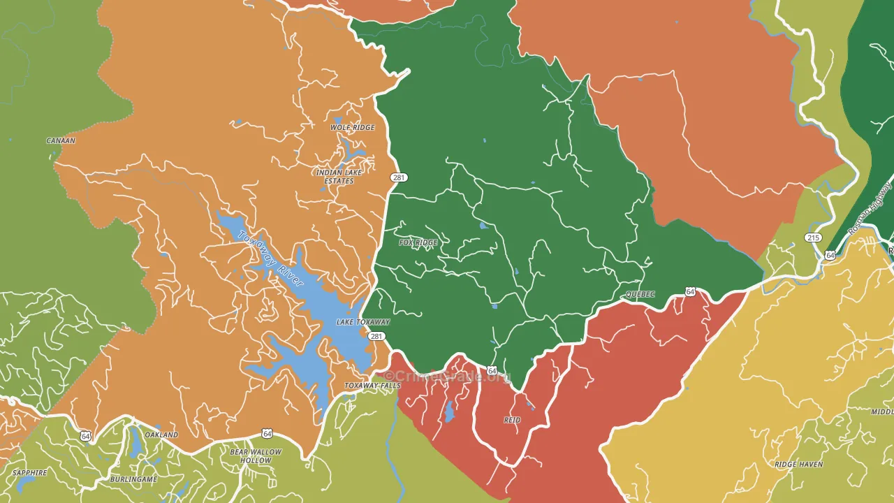 Lake Toxaway, NC Map of Theft Rates