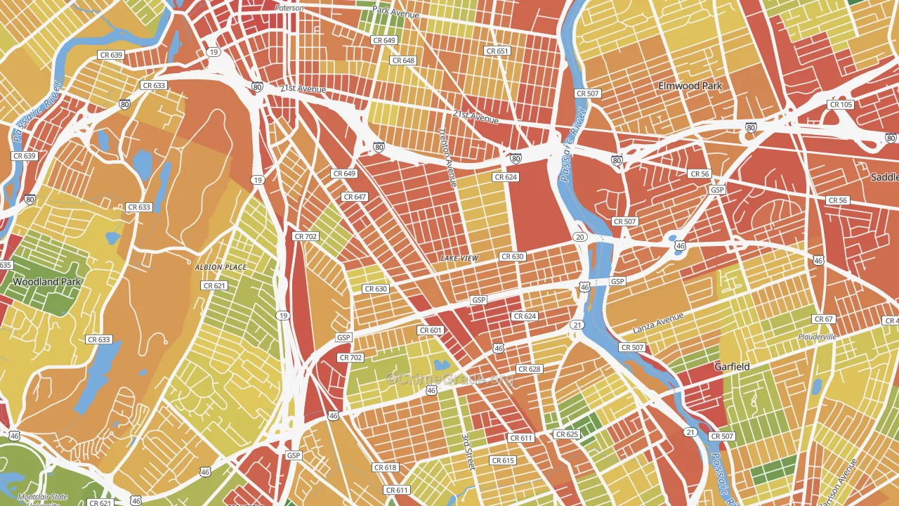 Lake View, Paterson, NJ Map of Theft Rates