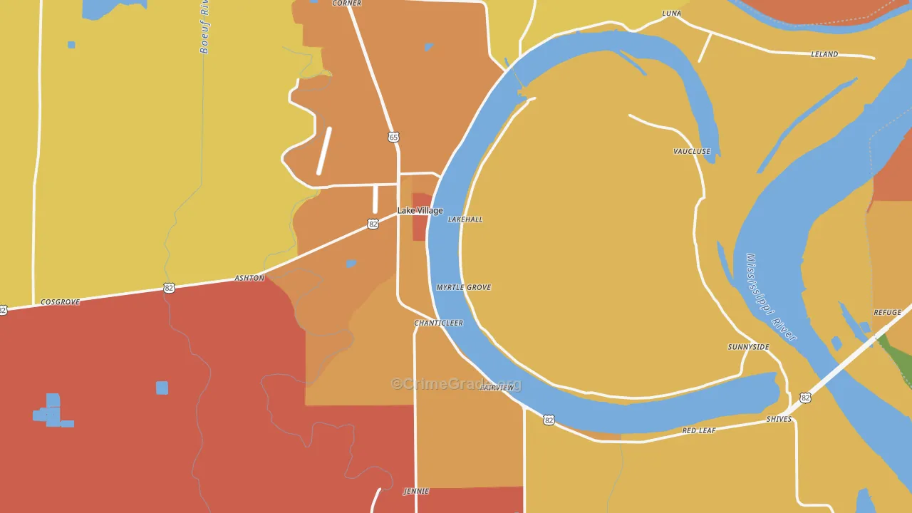 Lake Village, AR Map of Theft Rates