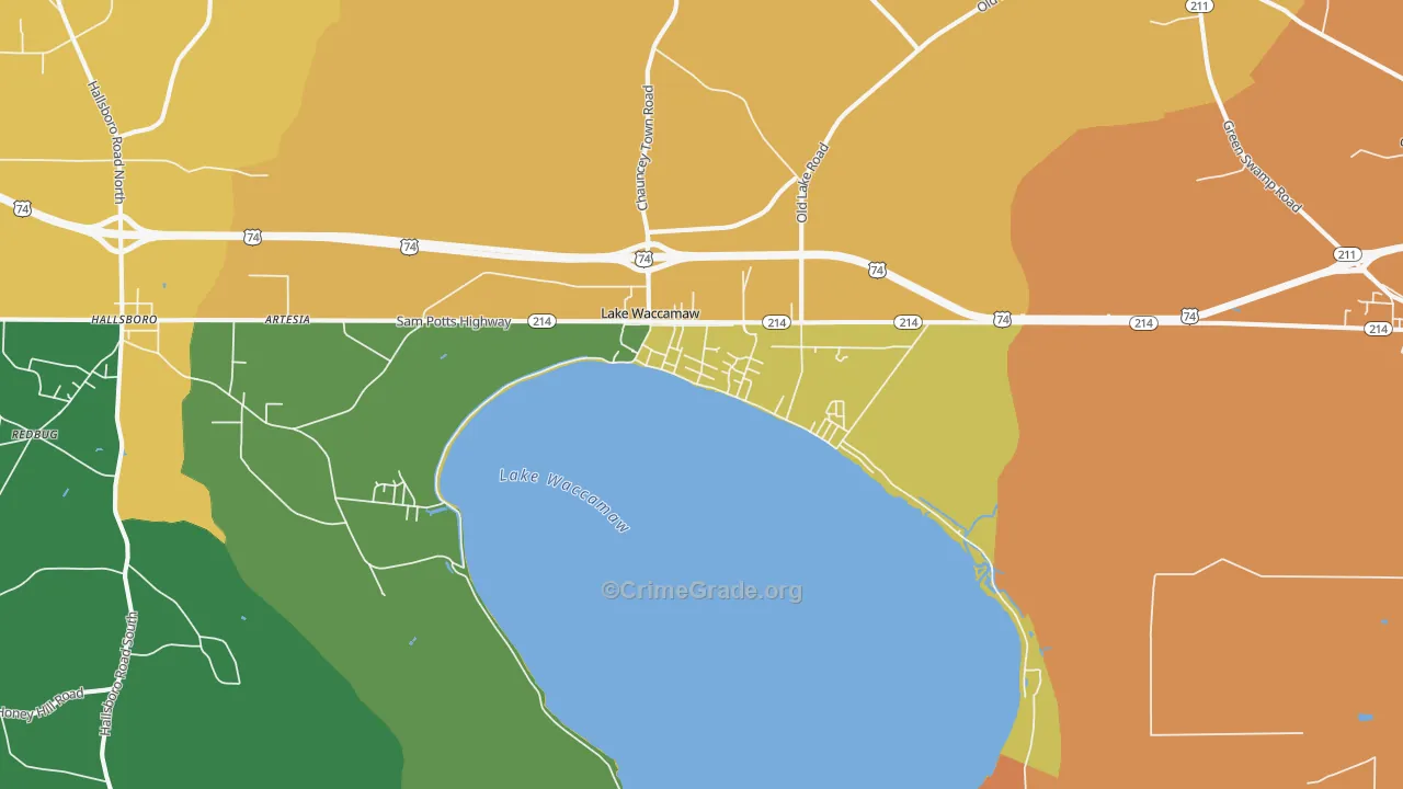 Lake Waccamaw, NC Map of Theft Rates