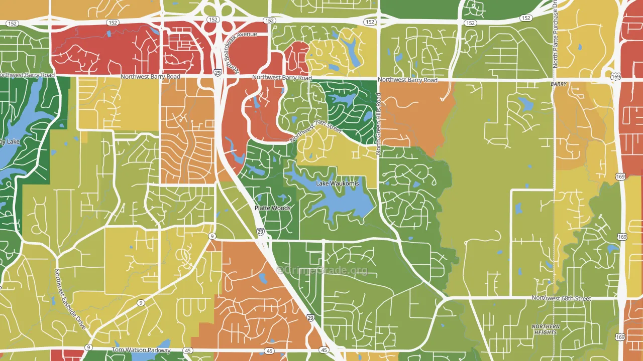 Lake Waukomis, MO Map of Theft Rates