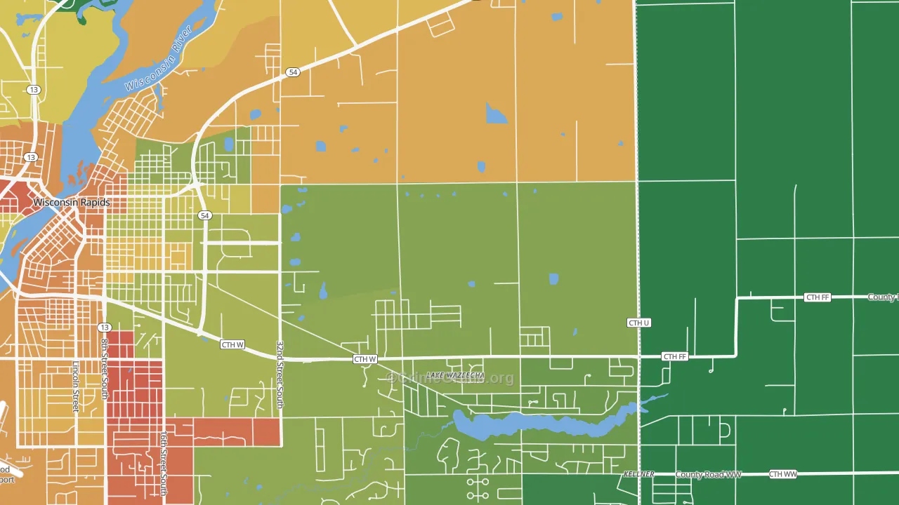 Lake Wazeecha, WI Map of Theft Rates