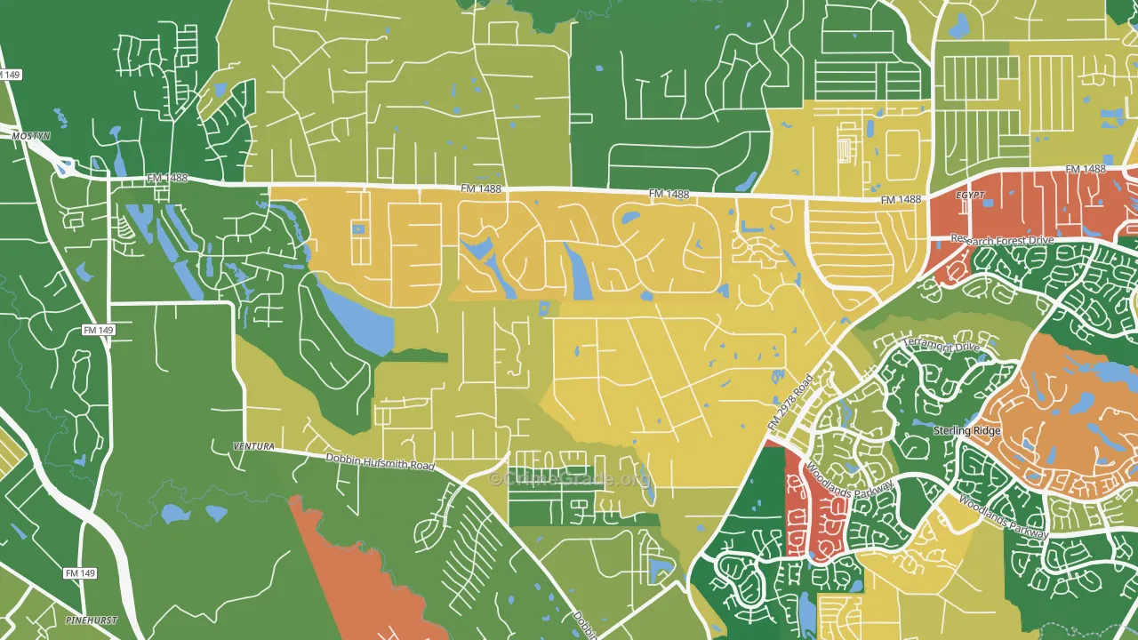 Lake Windcrest, Magnolia, TX Map of Theft Rates