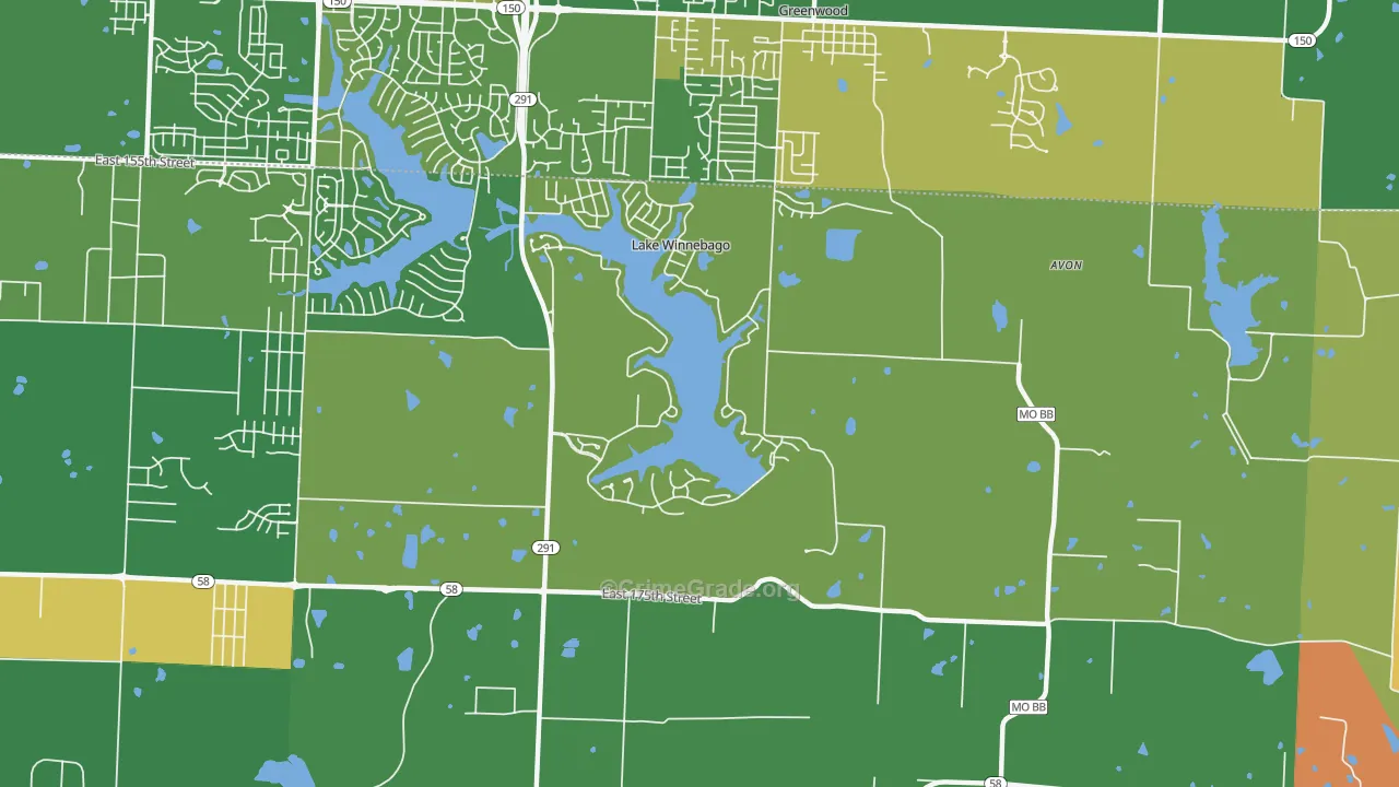 Lake Winnebago, MO Map of Theft Rates