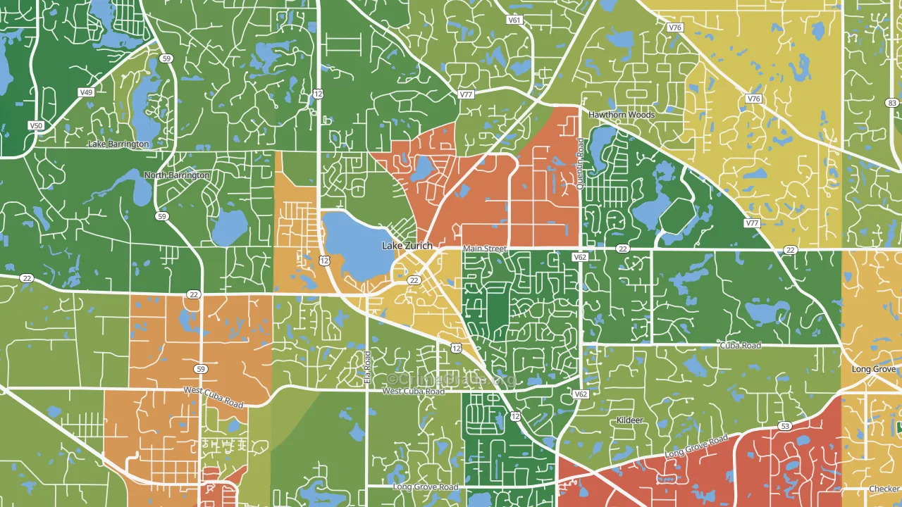 Lake Zurich, IL Map of Theft Rates