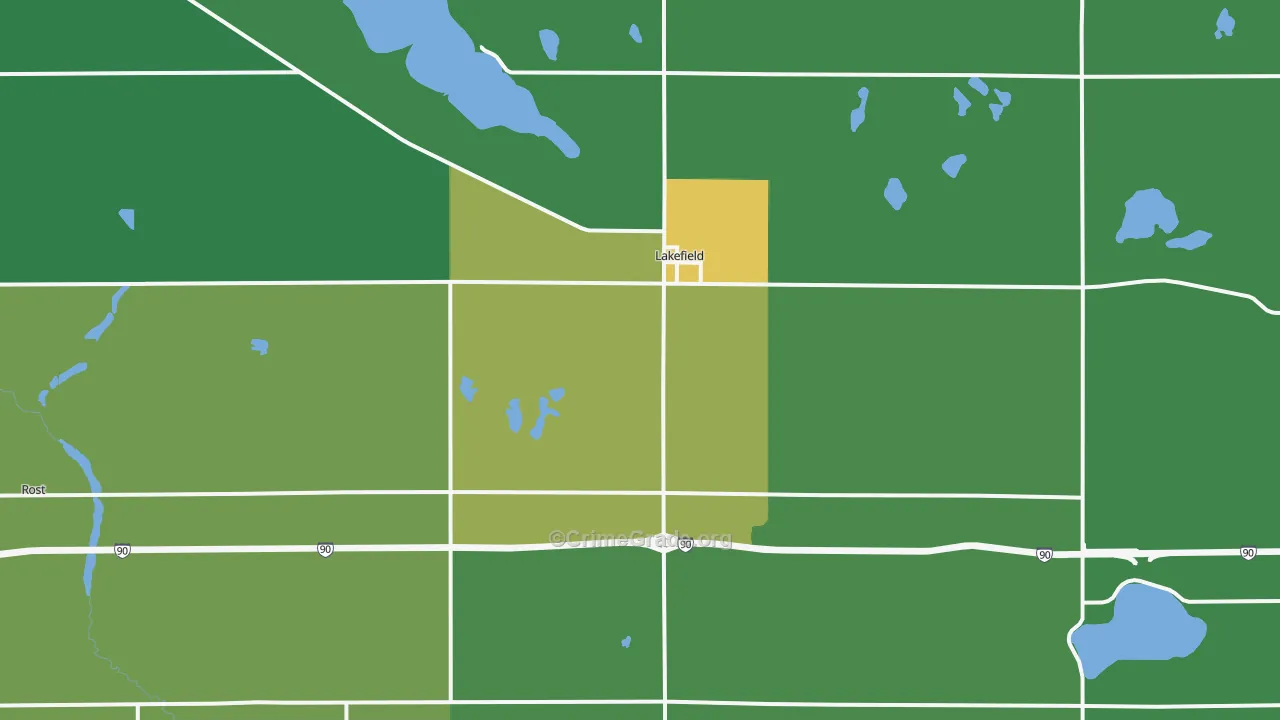 Lakefield, MN Map of Theft Rates