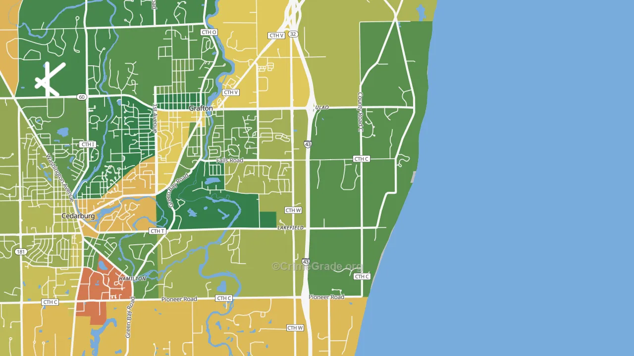 Lakefield, WI Map of Theft Rates