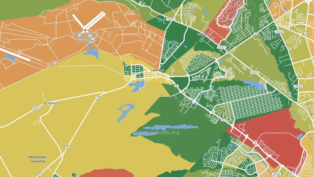Lakehurst, NJ Map of Theft Rates
