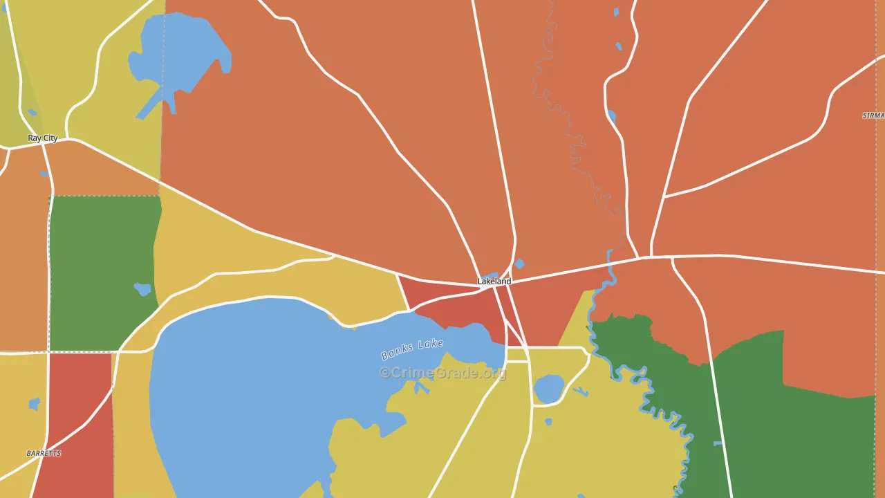Lakeland, GA Map of Theft Rates
