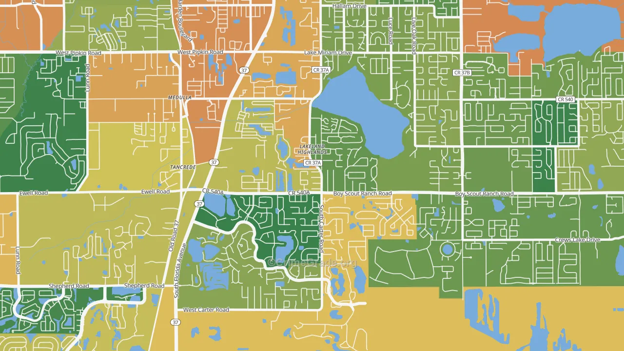Lakeland Highlands, FL Map of Theft Rates