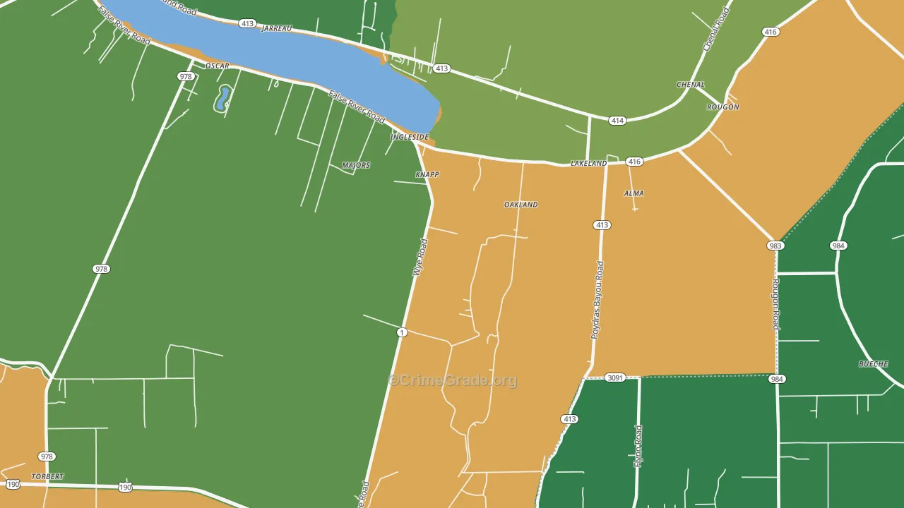 Lakeland, LA Map of Theft Rates