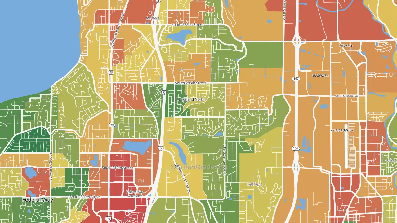 Lakeland North, WA Map of Theft Rates