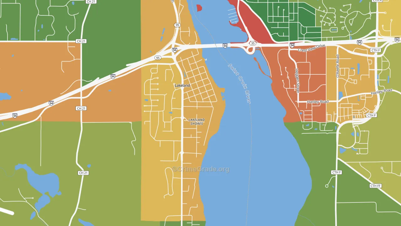 Lakeland Shores, MN Map of Theft Rates