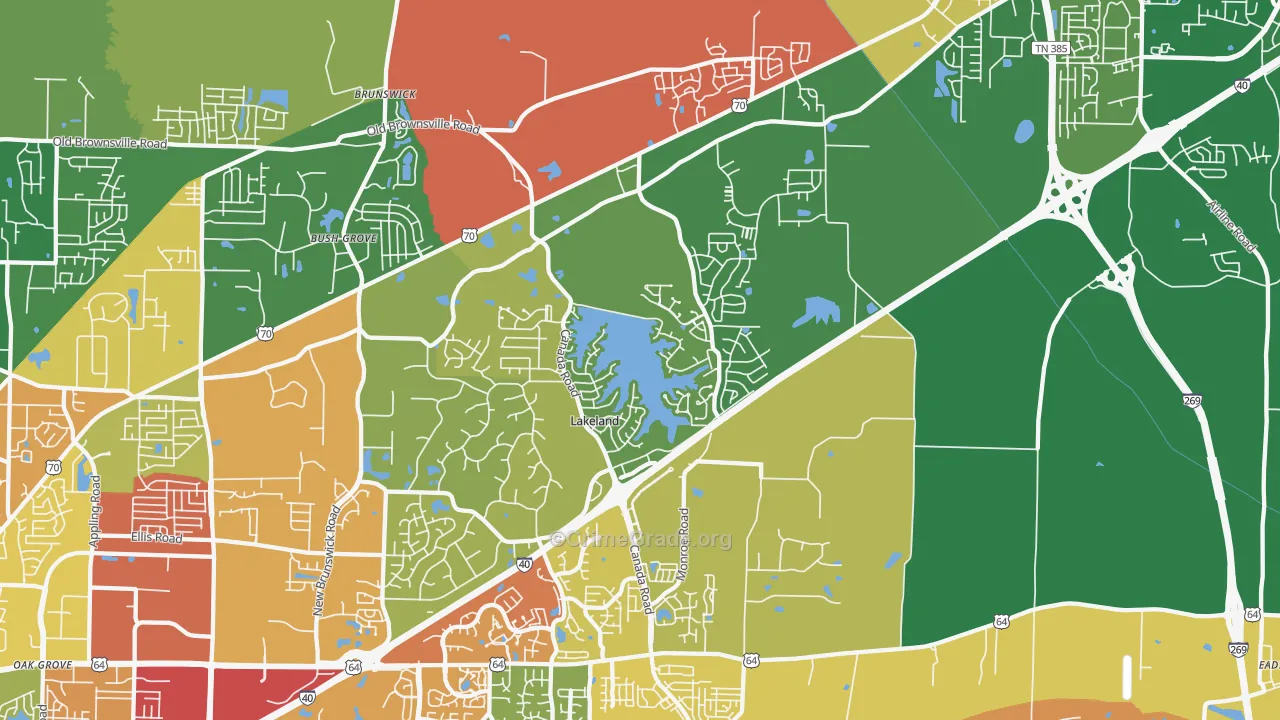 Lakeland, TN Map of Theft Rates