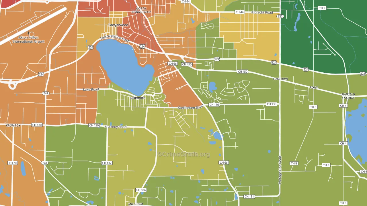 Lakemore, OH Map of Theft Rates