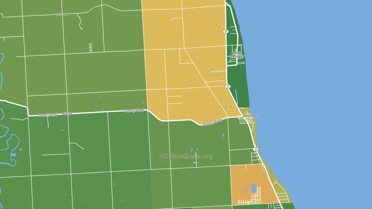 Lakeport, MI Map of Theft Rates