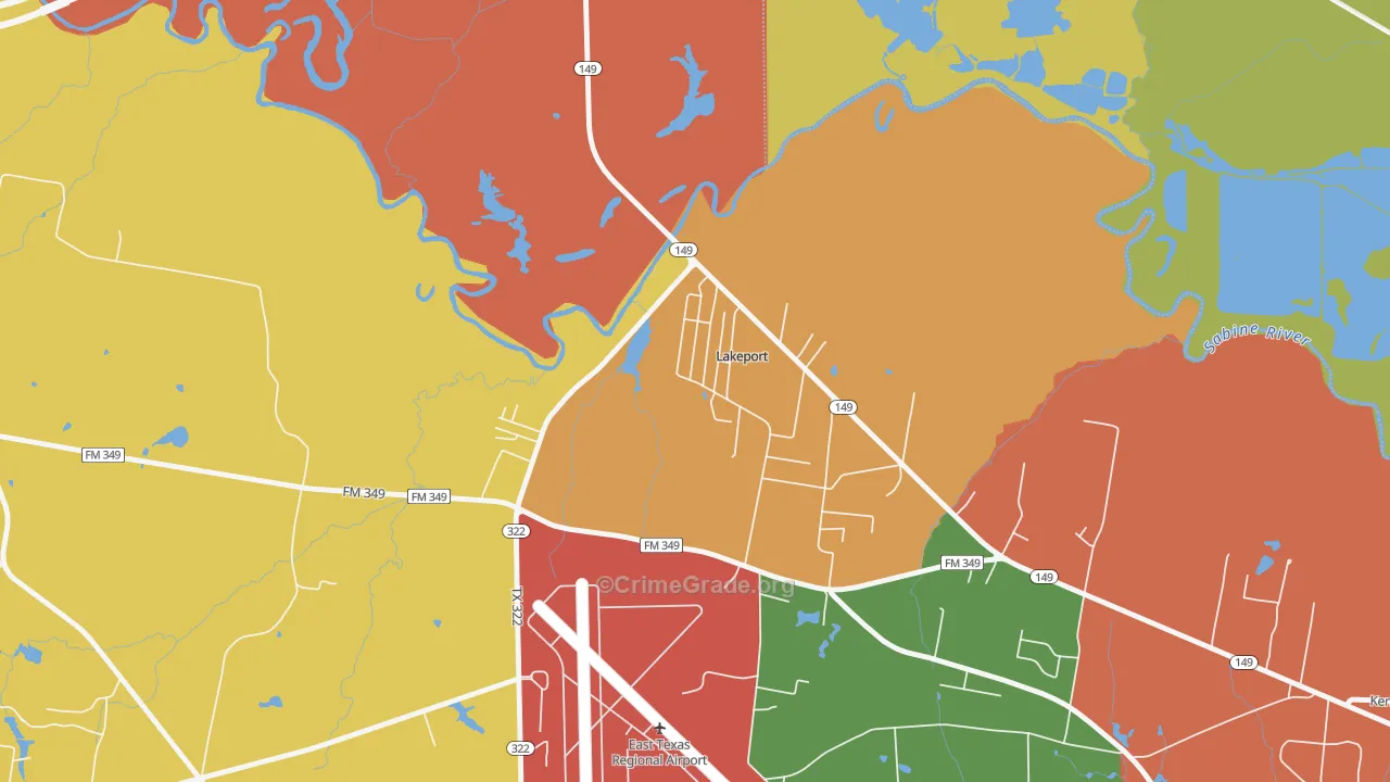 Lakeport, TX Map of Theft Rates
