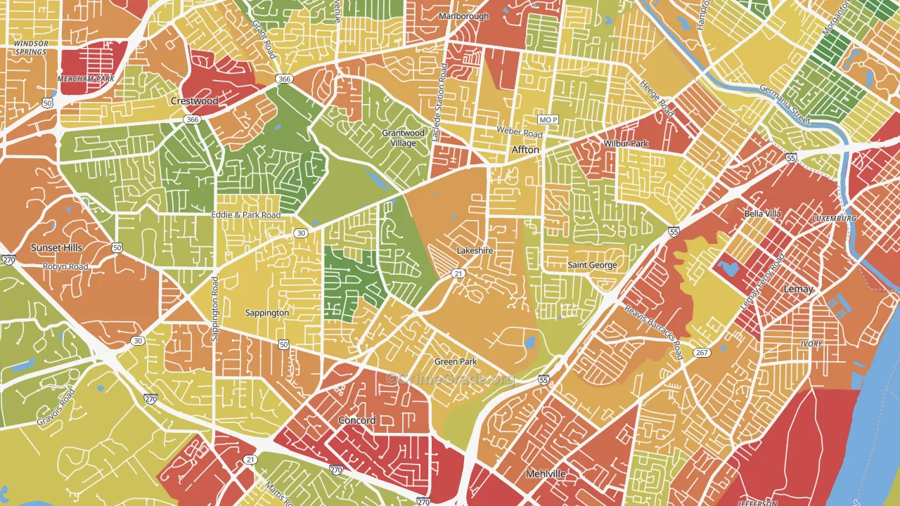 Lakeshire, MO Map of Theft Rates
