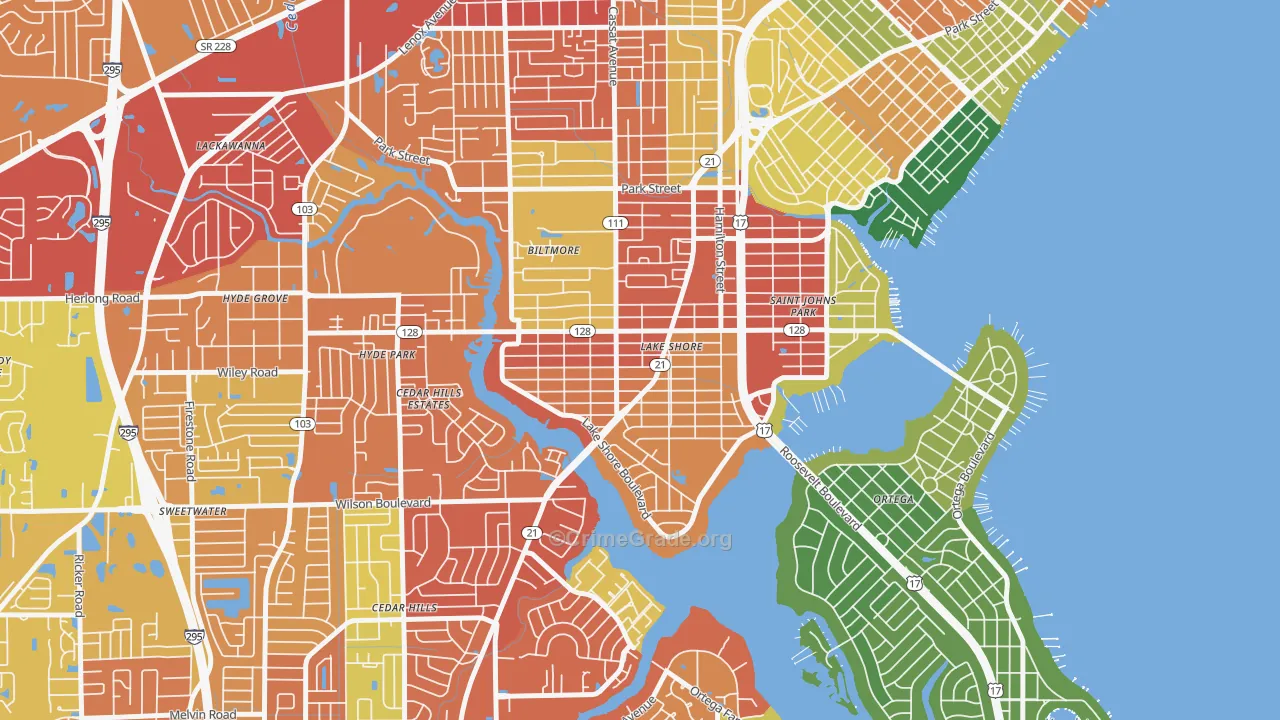 Lakeshore, Jacksonville, FL Map of Theft Rates