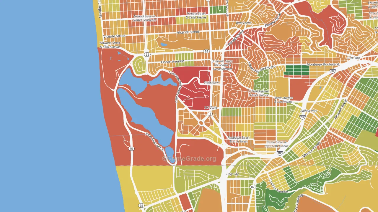 Lakeshore, San Francisco, CA Map of Theft Rates