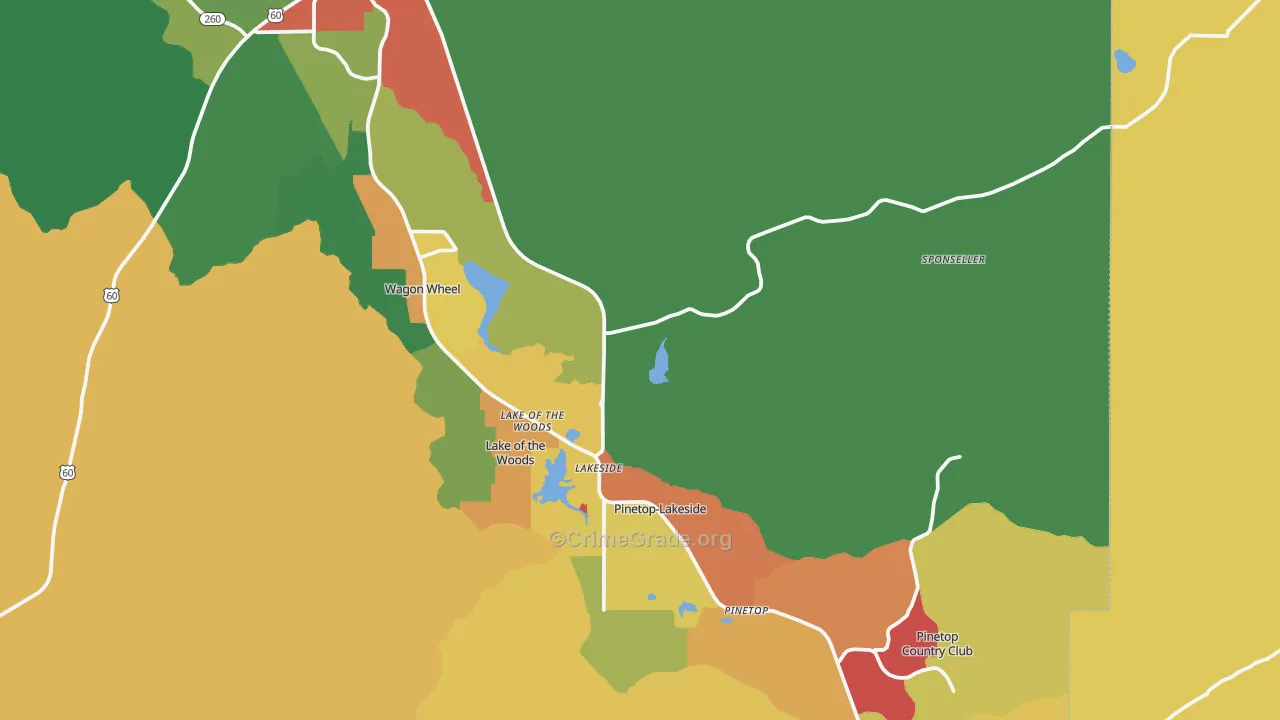 Lakeside, AZ Map of Theft Rates