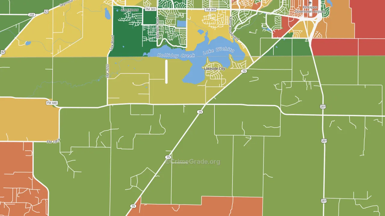 Lakeside City, TX Map of Theft Rates