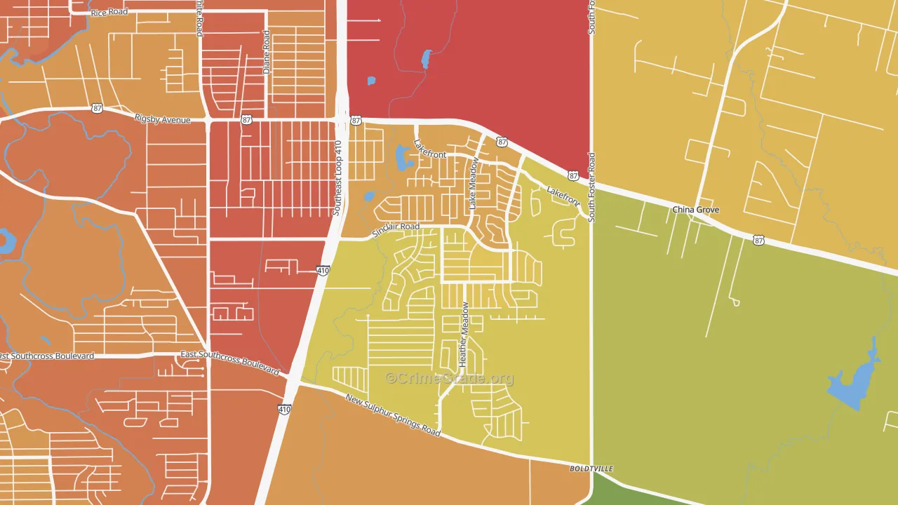 Lakeside, San Antonio, TX Map of Theft Rates