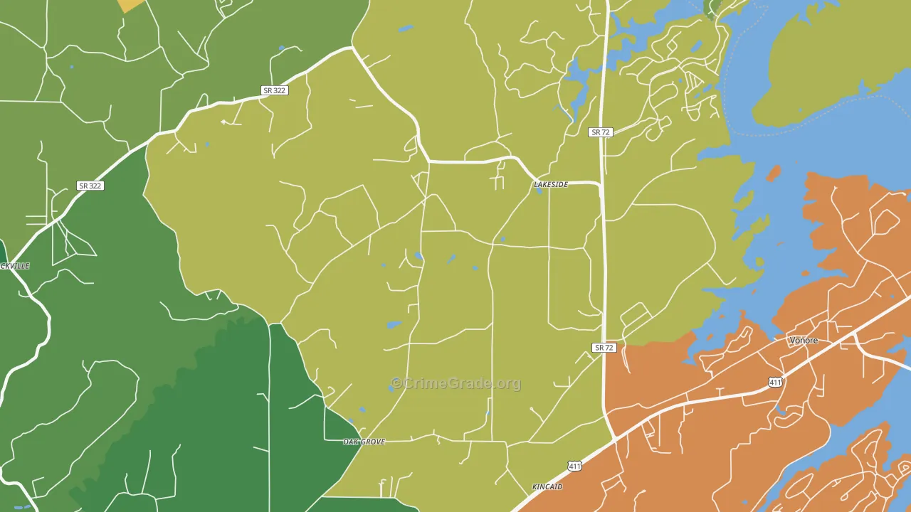 Lakeside, TN Map of Theft Rates